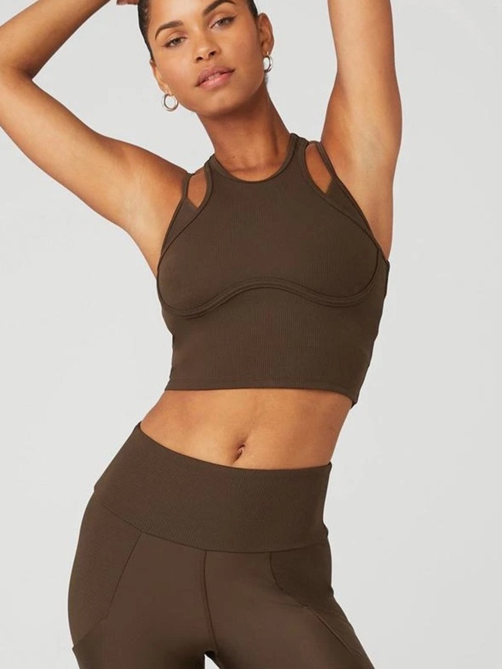 Alo Yoga Ribbed Airlift Enchanted Bra Tank - Espresso M